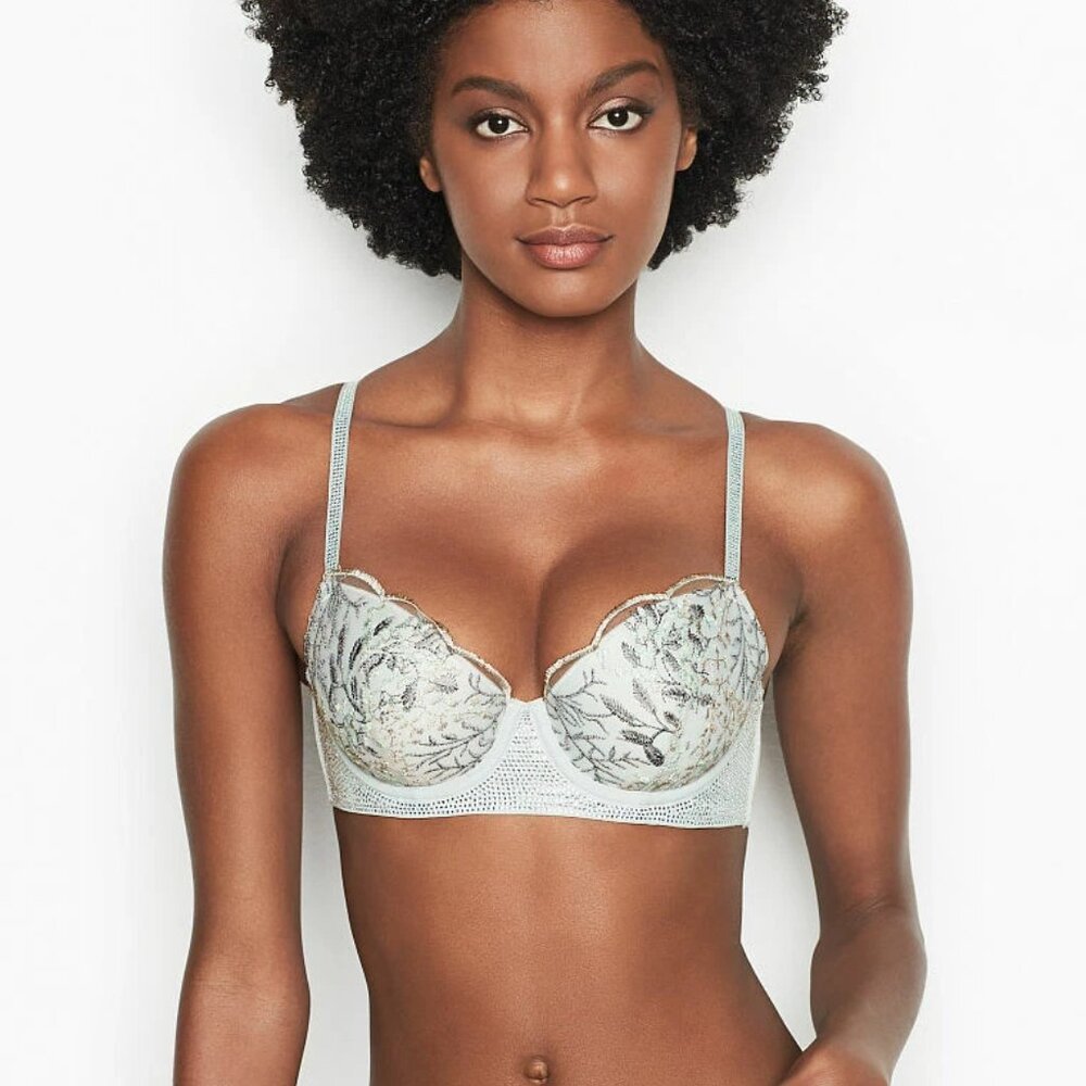Victoria's Secret Dream Angels Wicked Silver Sequin & Gray Embroidery Bra 34B